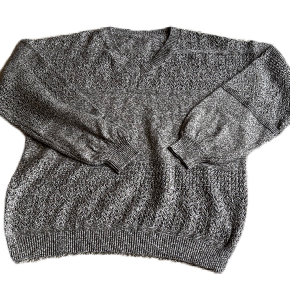 SHEWIN XL Women's Brown Sweaters Long Sleeve V Neck Lightweight Crochet Pullover
